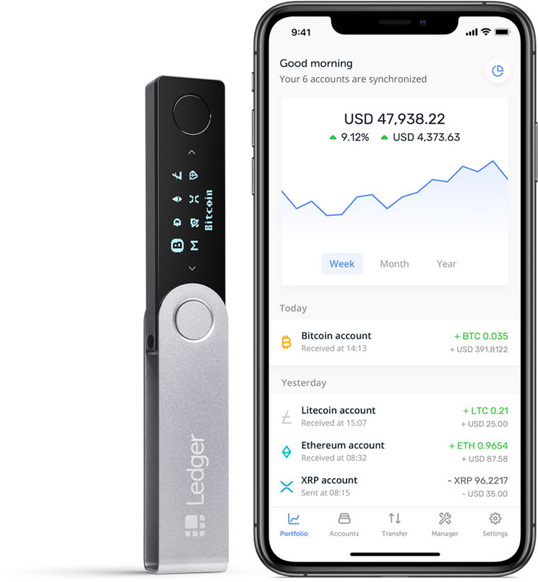 A hardware wallet and a phone app wallet.